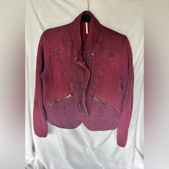 Free People Burgundy Moto Jacket - Picture 1 of 8